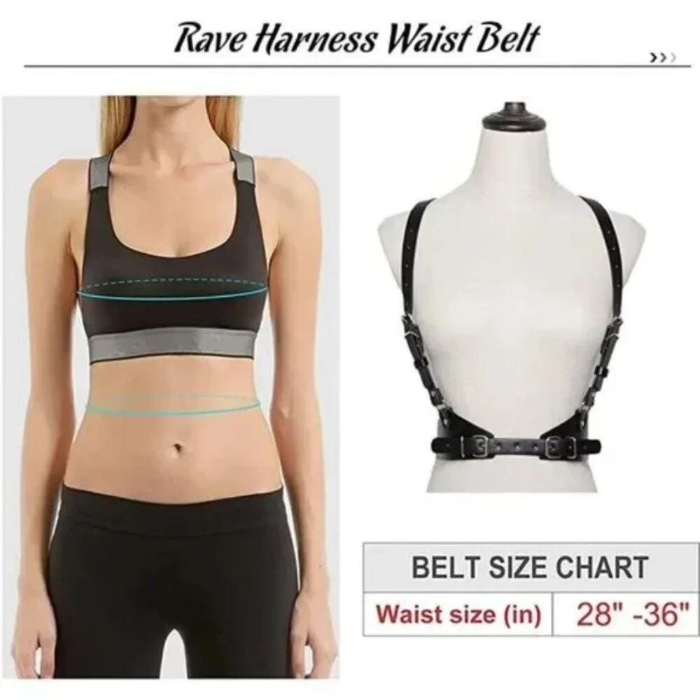 Waist Punk Harness Belt Fashion Body Chain Black Leather Goth Rave Adjustable
